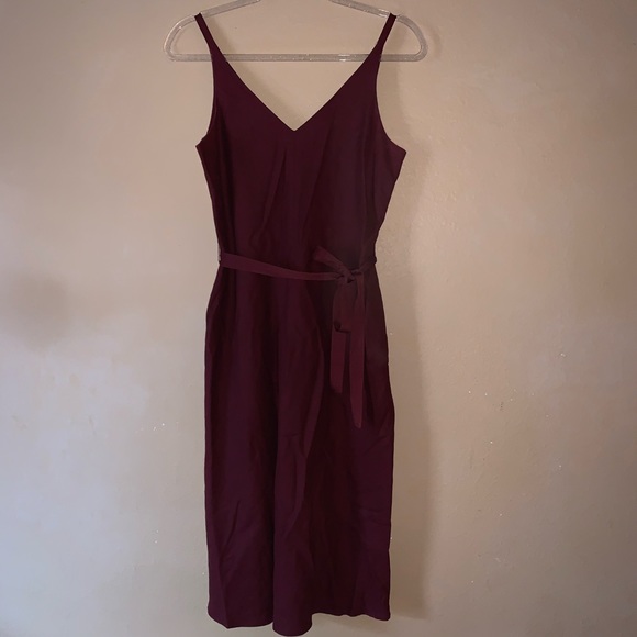 burgundy linen dress